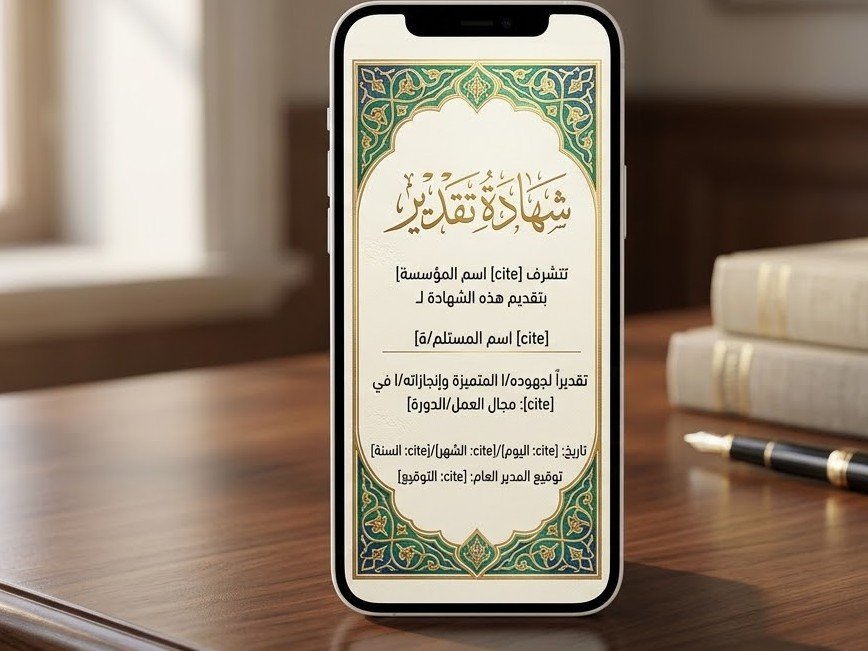 تصميم شهادات تقدير وكروت إلكترونية احترافية للمؤسسات والمدربين