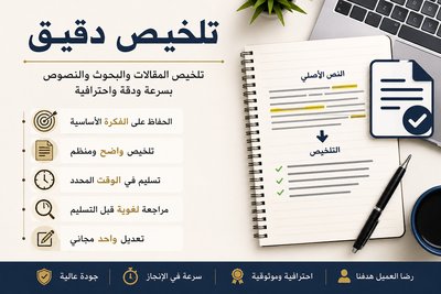 ألخص المقالات والبحوث والنصوص باللغة العربية بسرعة ودقة