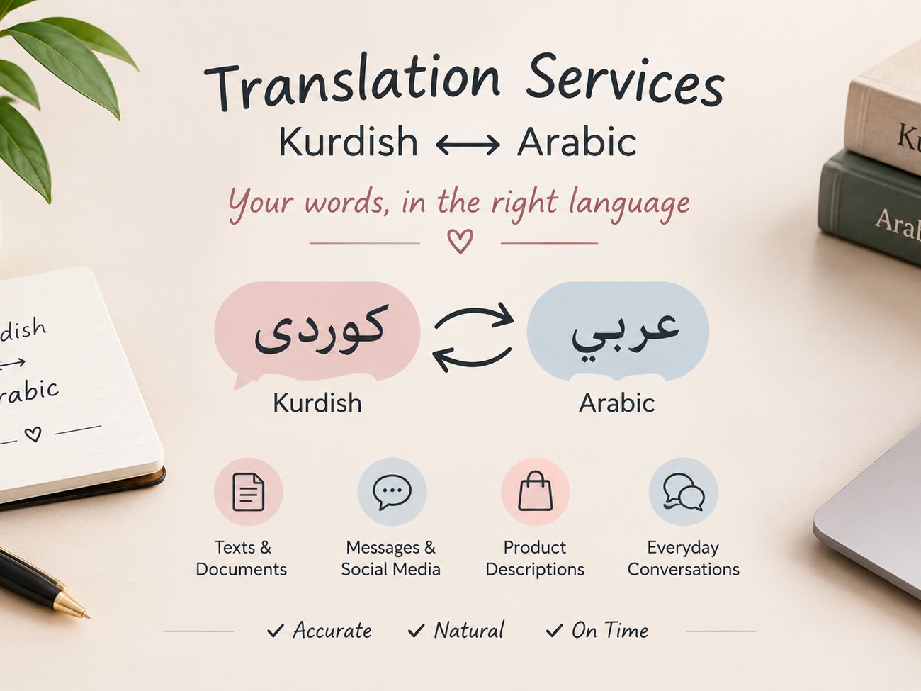 I will translate Kurdish and Arabic texts accurately
