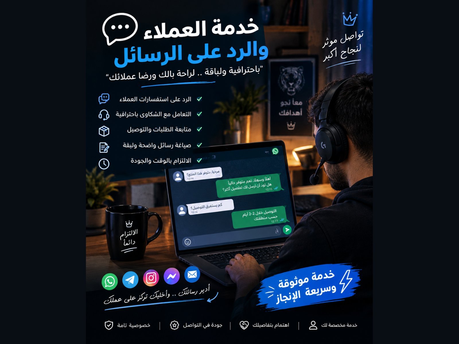 سأساعدك في الرد على رسائل واستفسارات عملائك باحترافية