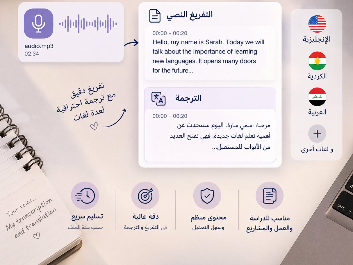 تفريغ صوتي للغات (english, Arabic, Kurdish)