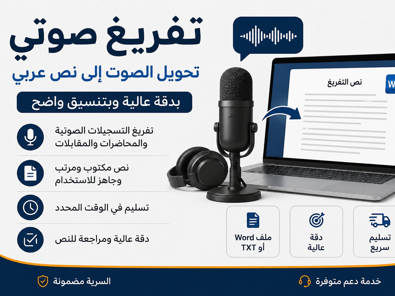 تفريغ وتحويل الملفات الصوتية إلى نص عربي