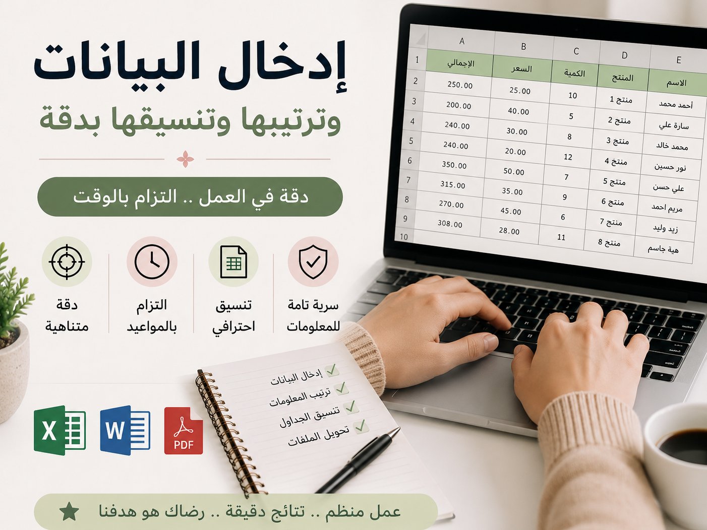 إدخال البيانات وترتيبها وتنسيقها بدقة