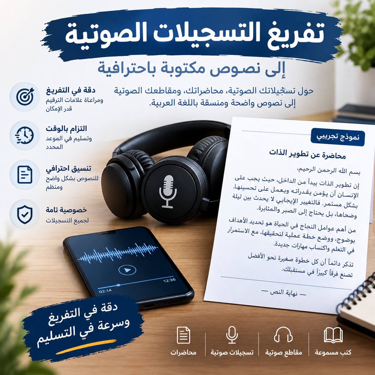 تفريغ التسجيلات الصوتية والمحاضرات إلى نصوص مكتوبة, image 2 of 3