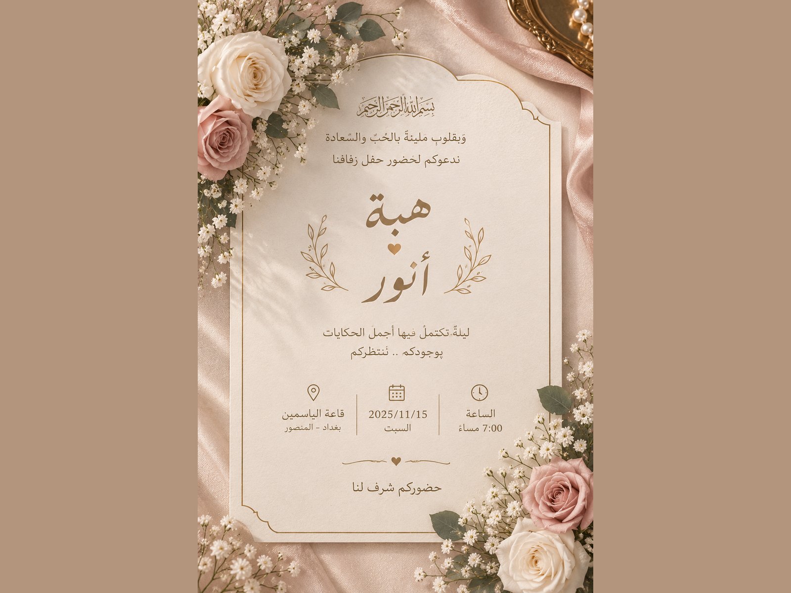 تصميم دعوات أعراس إلكترونية عربية أنيقة، صورة ١ من ٣