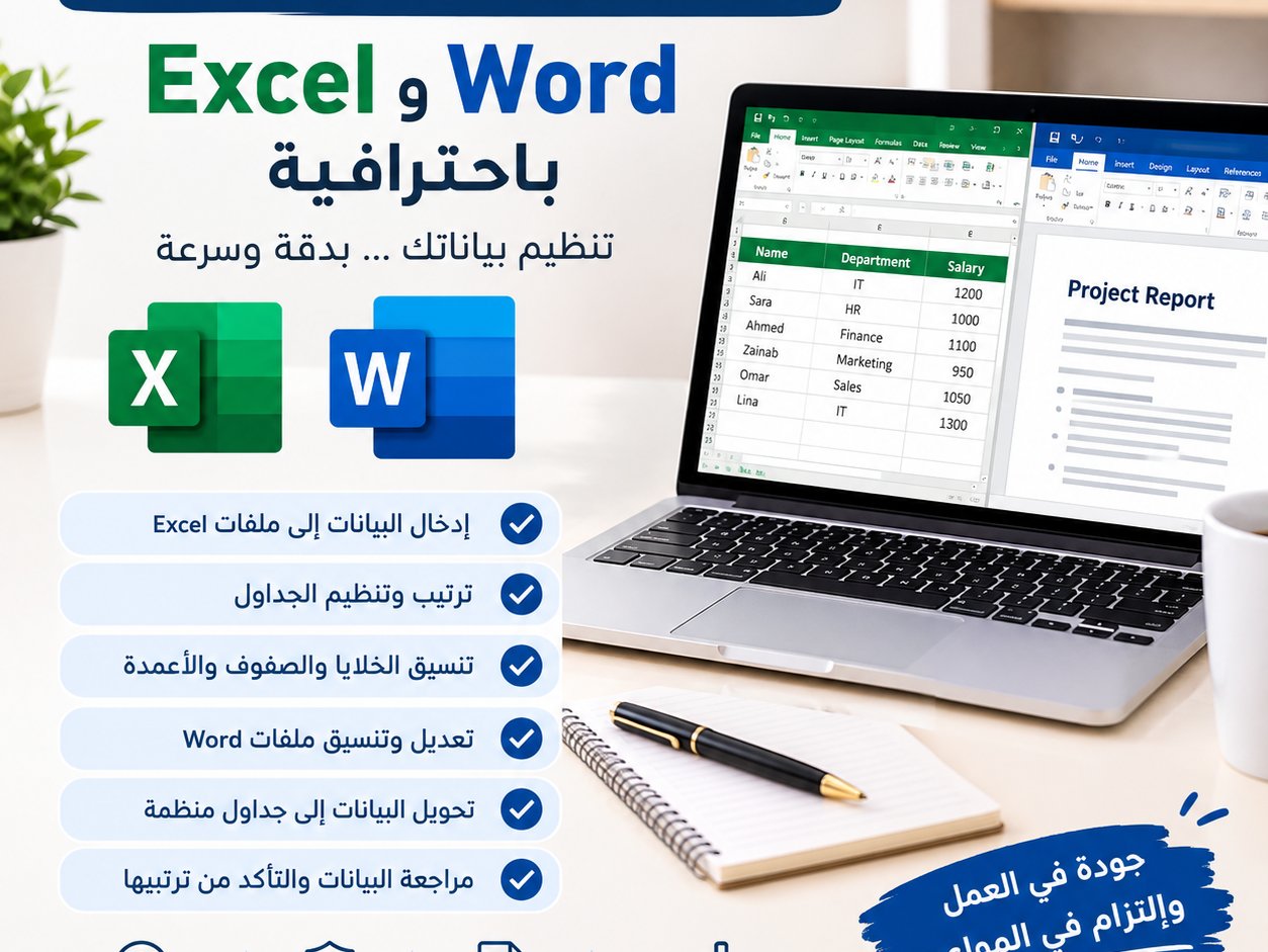 إدخال البيانات وتنسيق ملفات Excel وWord باحترافية
