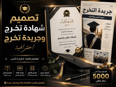تصميم شهادات تخرج وجريدة تخرج فاخرة بتصميم احترافي