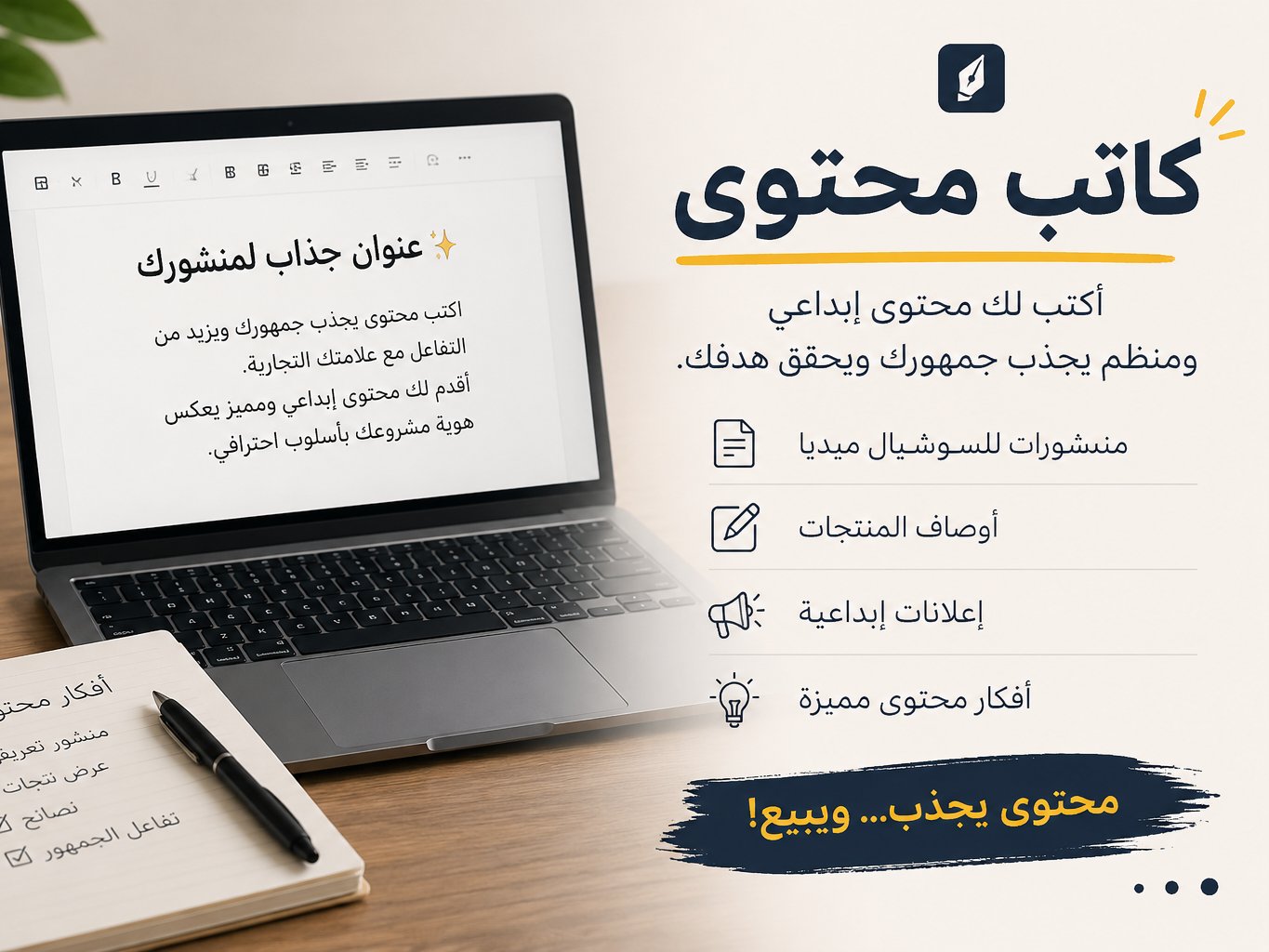 كتابه محتوى احترافي لجميع المنشورات وتهديد الهدف والزبون