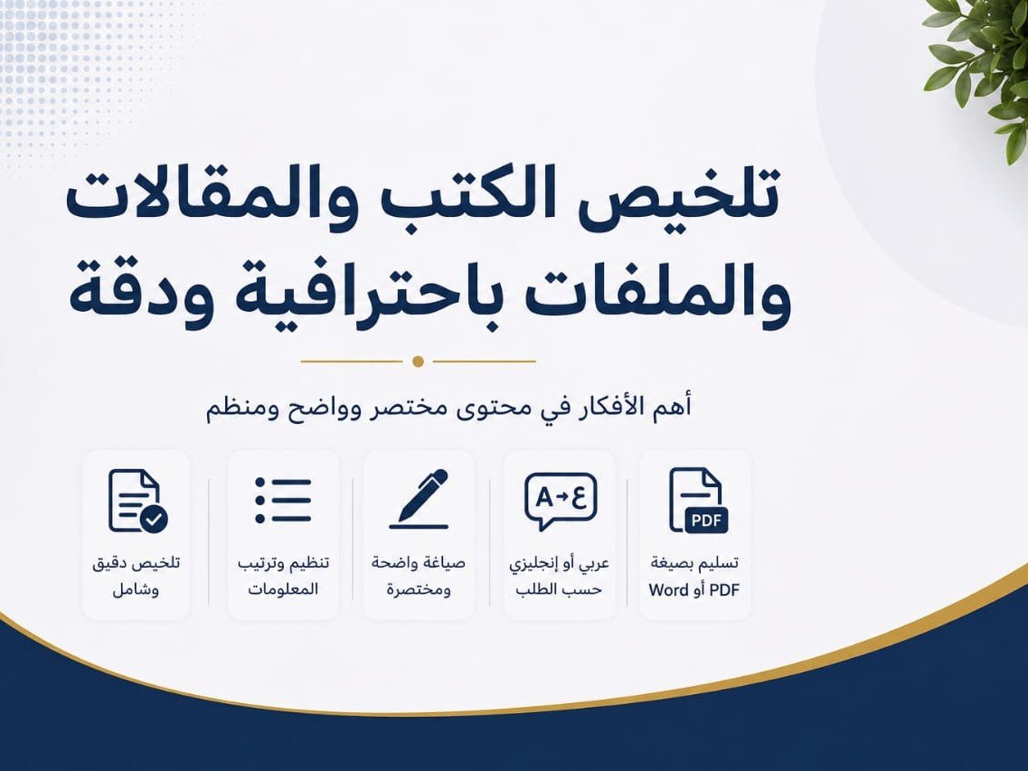 تلخيص الكتب والمقالات والملفات باحترافية ودقة