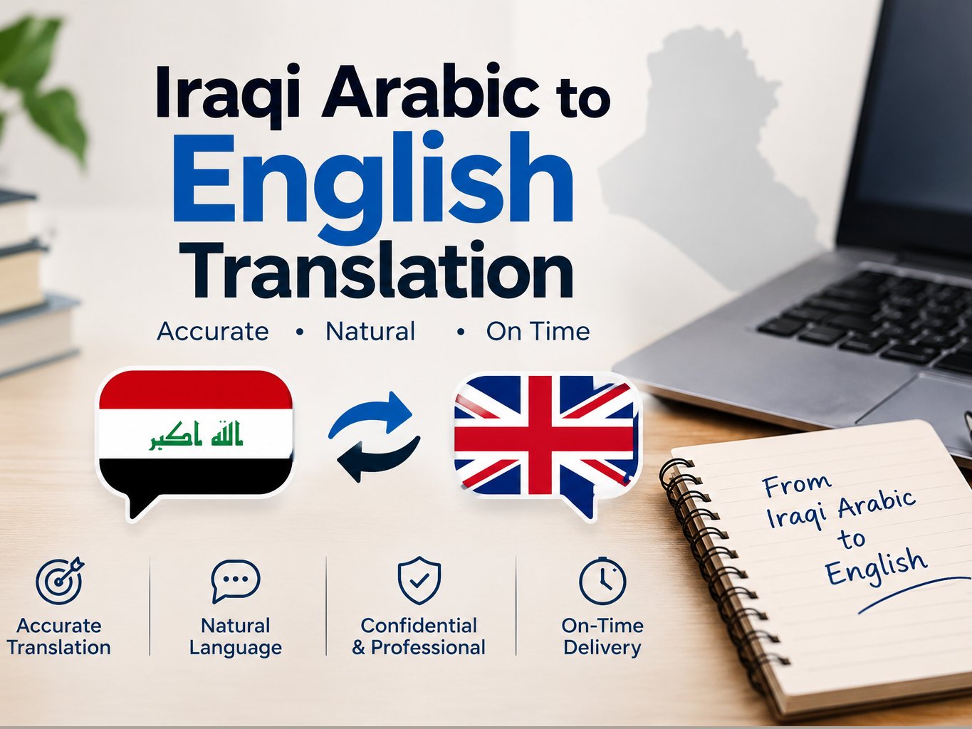 ترجمة النصوص والمحادثات من اللهجة العراقية إلى الإنجليزية