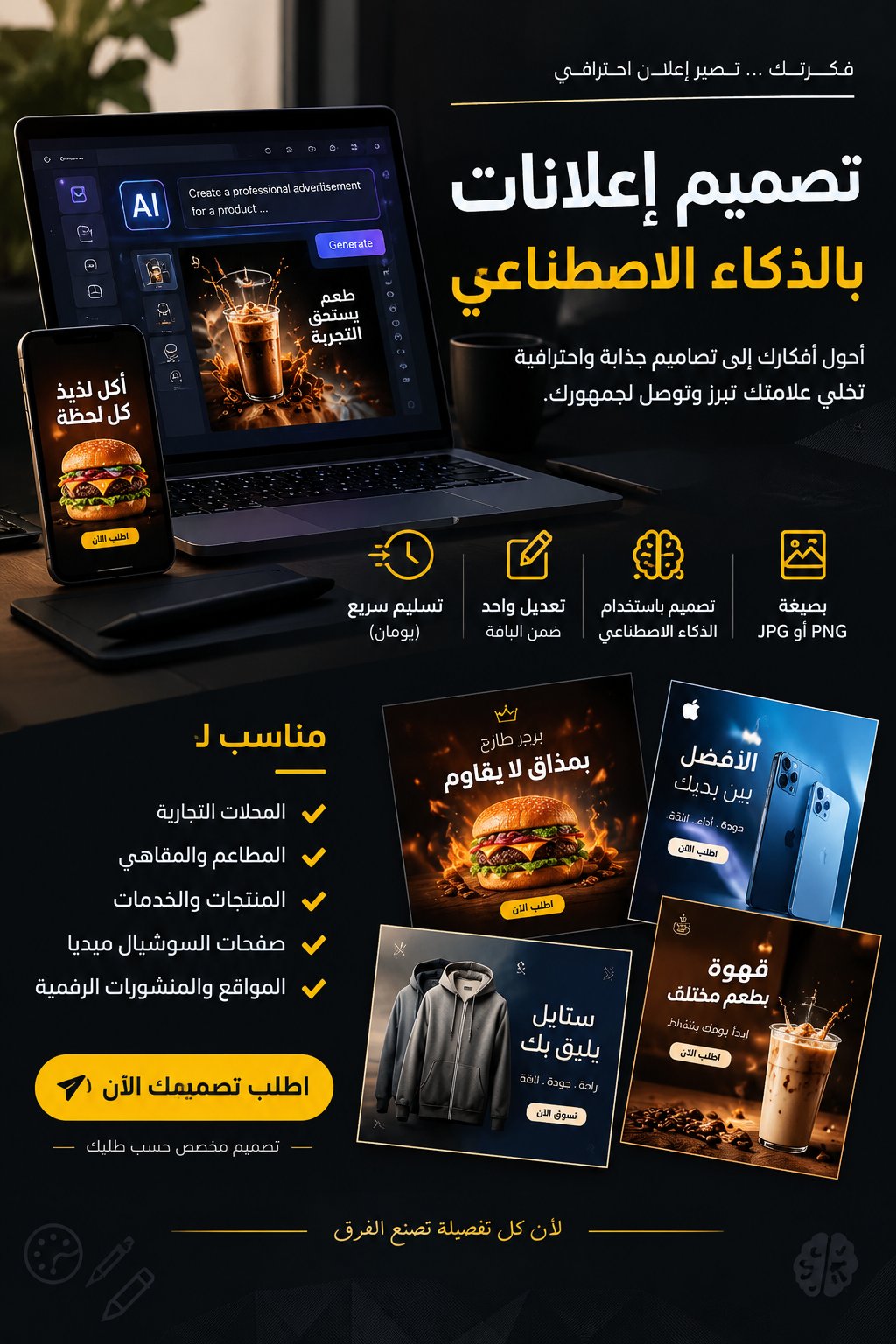 تصميم اعلانات احترافية للمحلات والمشاريع والمنتجات