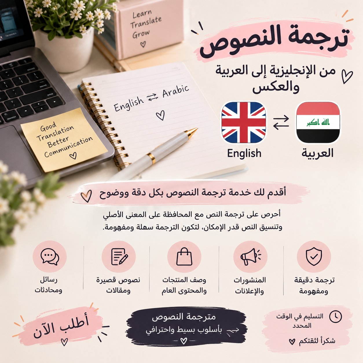 ترجمة النصوص من الإنجليزية إلى العربية والعكس
