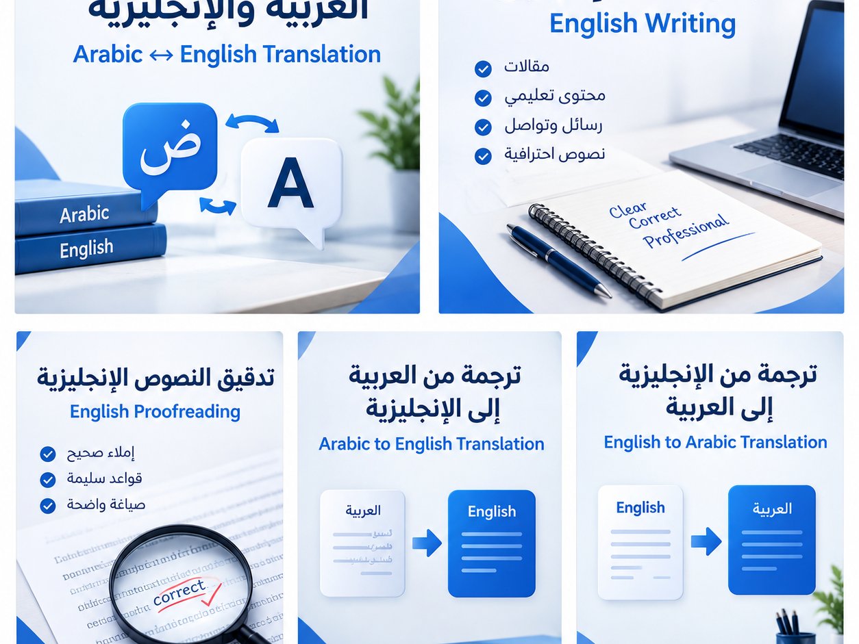 ترجمة وكتابة باللغة الإنجليزية باحترافية ودقة