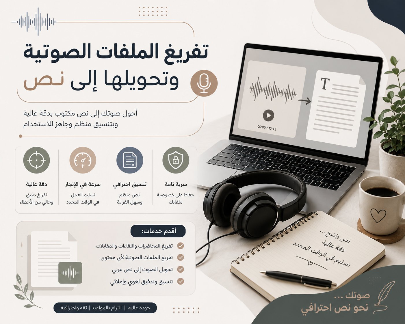 تفريغ الملفات الصوتيه وتحويلها الى نص مكتوب