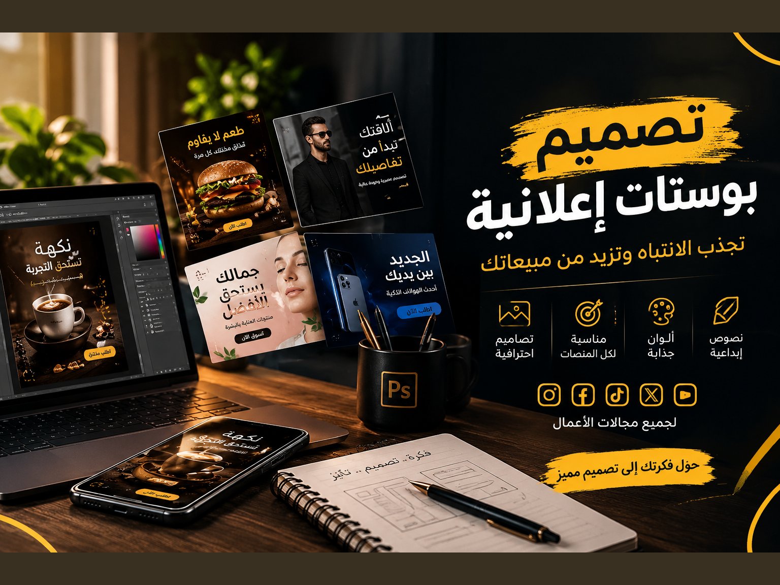 سأصمم لك بوست إعلاني احترافي يجذب الزبائن لمشروعك